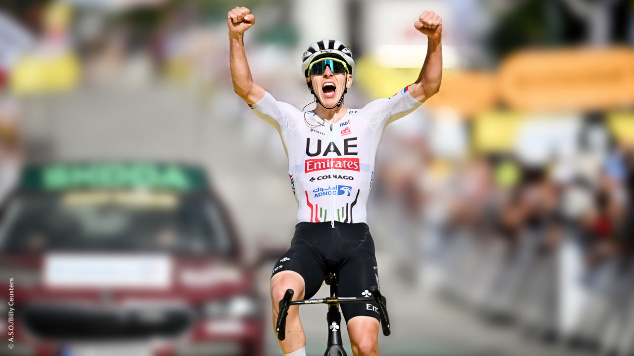 Tadej Pogacar winning a stage of Tour de France Tour de France 2024 - Etapa 1 - Florencia / Rimini (206 km) - Salida cadetes-junior Continental