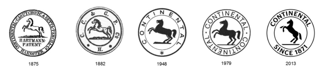 The Continental logo throughout history The rampant horse is the company trademark of Continental since 1882.