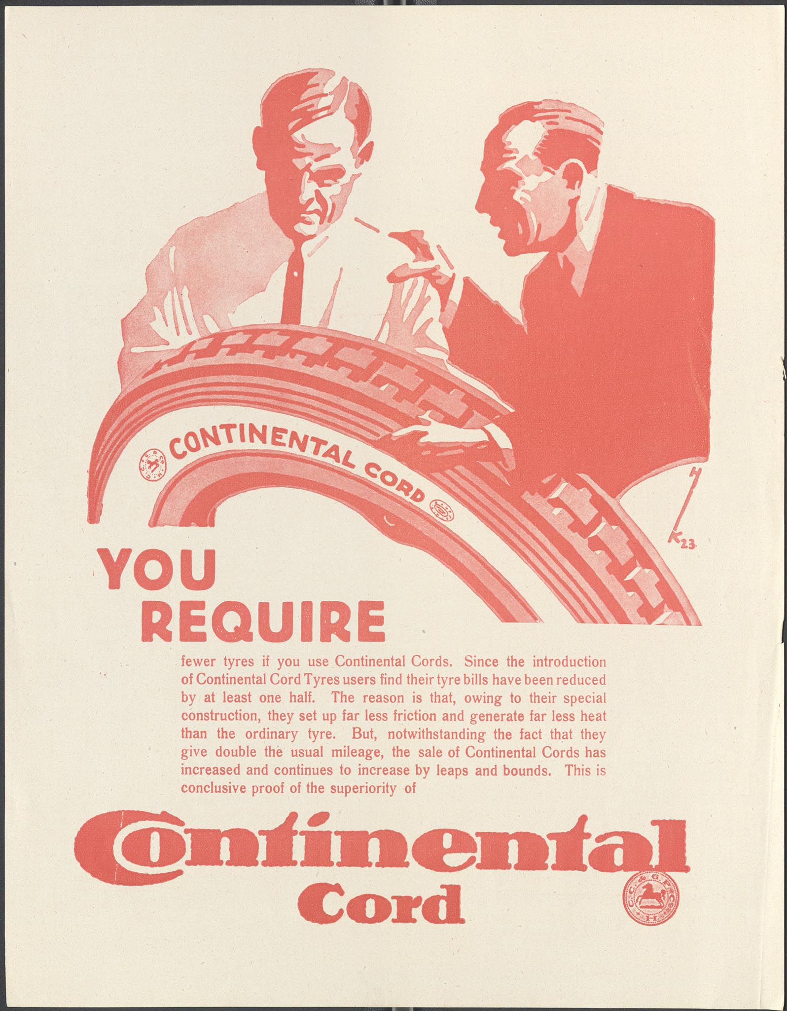 La publicidad de los neumáticos Continental Cord comenzó my pronto