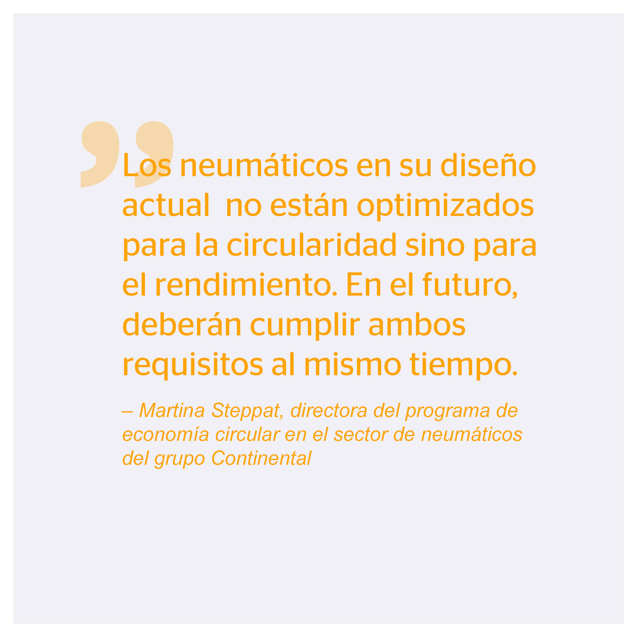 Cita de la directora del programa de economía circular del sector de neumáticos del grupo Continental Cita de la directora del programa de economía circular del sector de neumáticos del grupo Continental