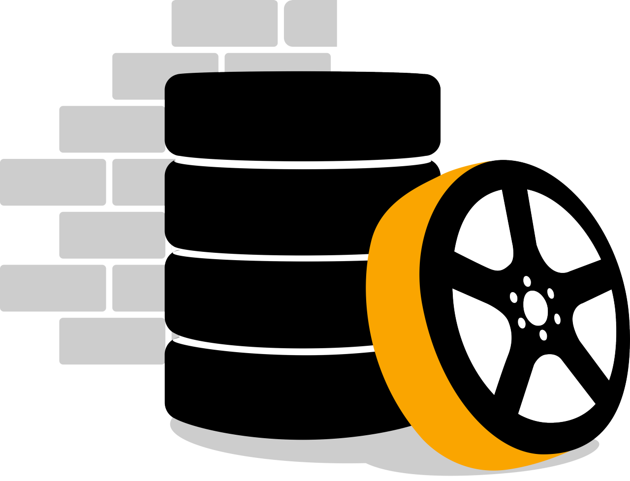 Graphics storing tires in garage neumáticos apilados con pared de fondo